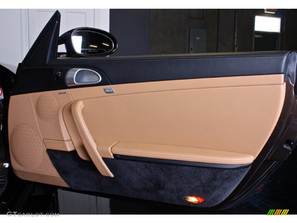 2008 Porsche 911 Turbo Cabriolet Black/Sand Beige Door Panel Photo #85433457