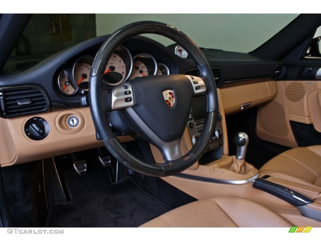 2008 Porsche 911 Turbo Cabriolet Black/Sand Beige Dashboard Photo #85433592
