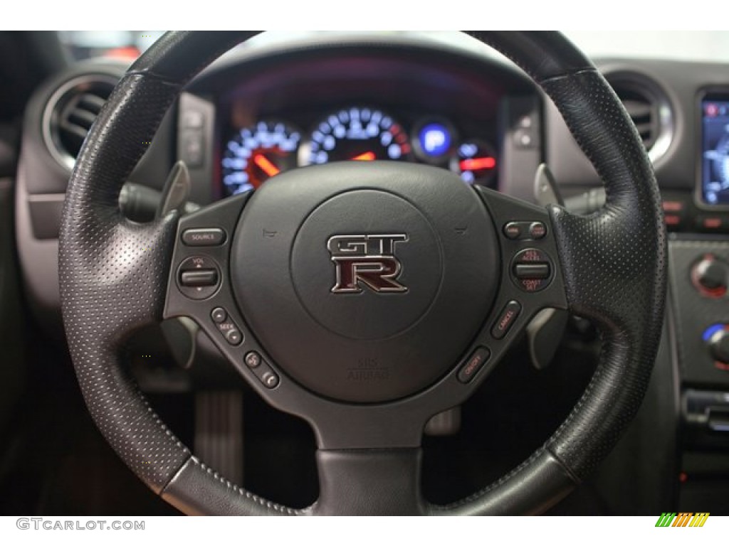 2012 Nissan GT-R Black Edition Black Edition Black/Red Steering Wheel Photo #85434822
