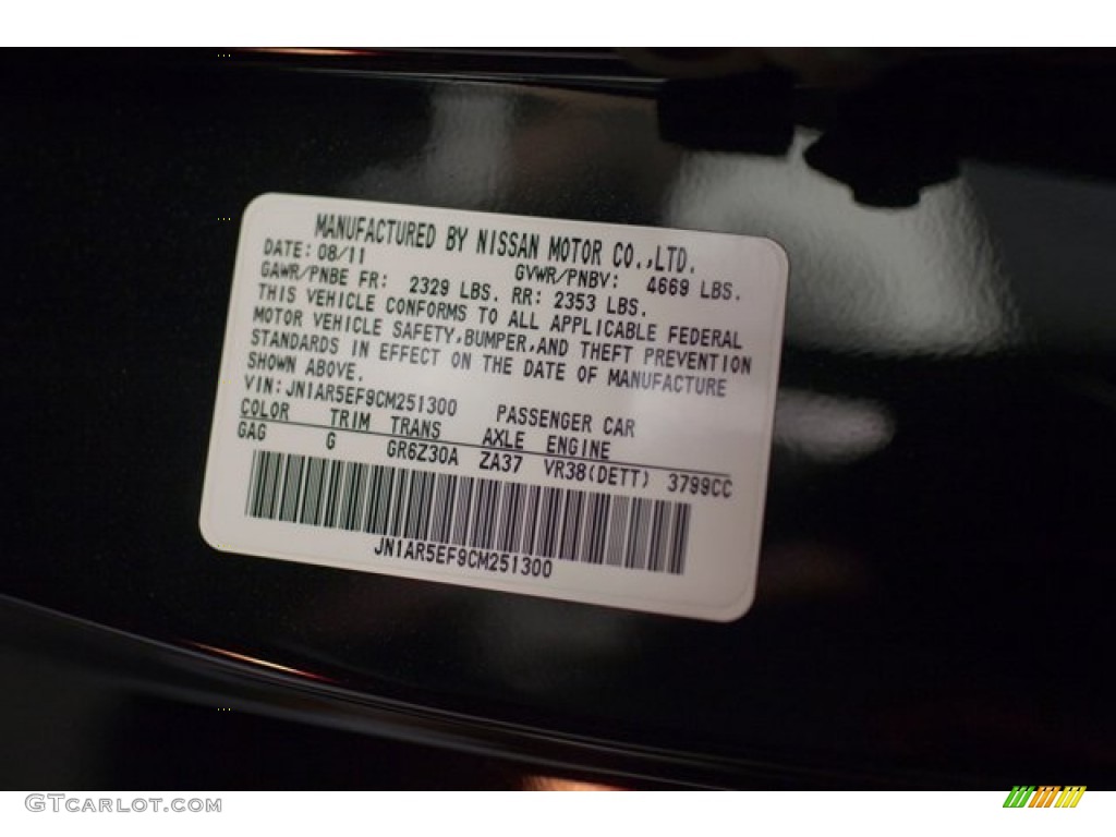 2012 Nissan GT-R Black Edition Color Code Photos