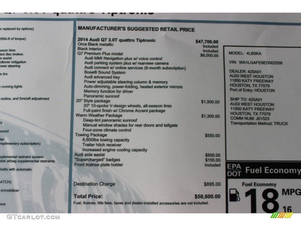 2014 Audi Q7 3.0 TFSI quattro Window Sticker Photo #85438698