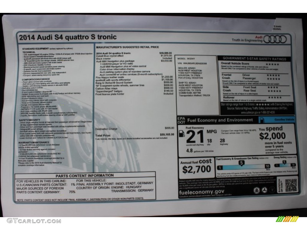 2014 S4 Premium plus 3.0 TFSI quattro - Estoril Blue Crystal / Black photo #39