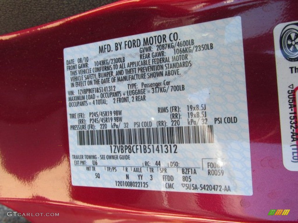 2011 Mustang GT Premium Coupe - Red Candy Metallic / Charcoal Black/Cashmere photo #24