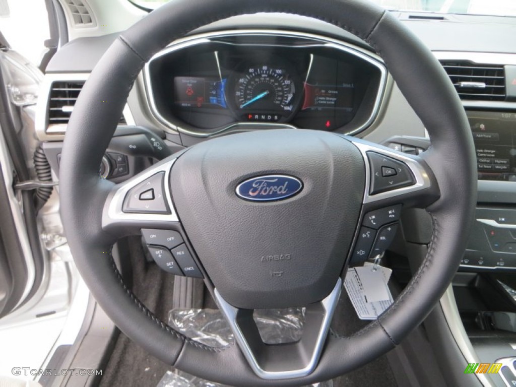 2014 Ford Fusion SE EcoBoost Charcoal Black Steering Wheel Photo #85457640