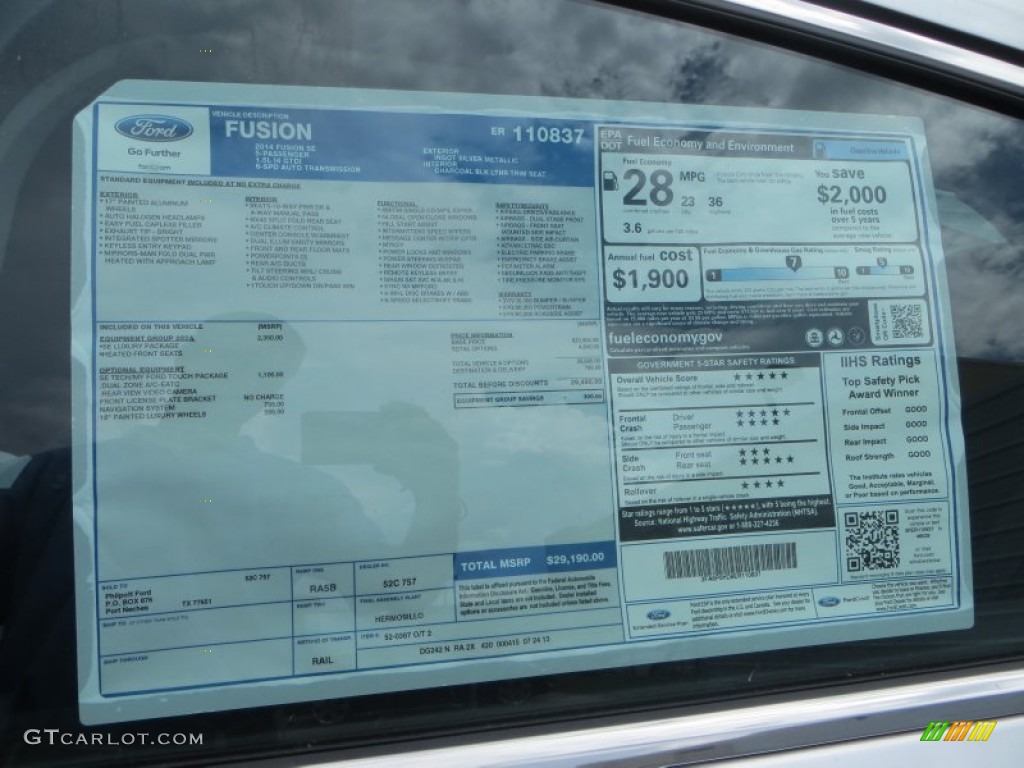 2014 Ford Fusion SE EcoBoost Window Sticker Photo #85457706
