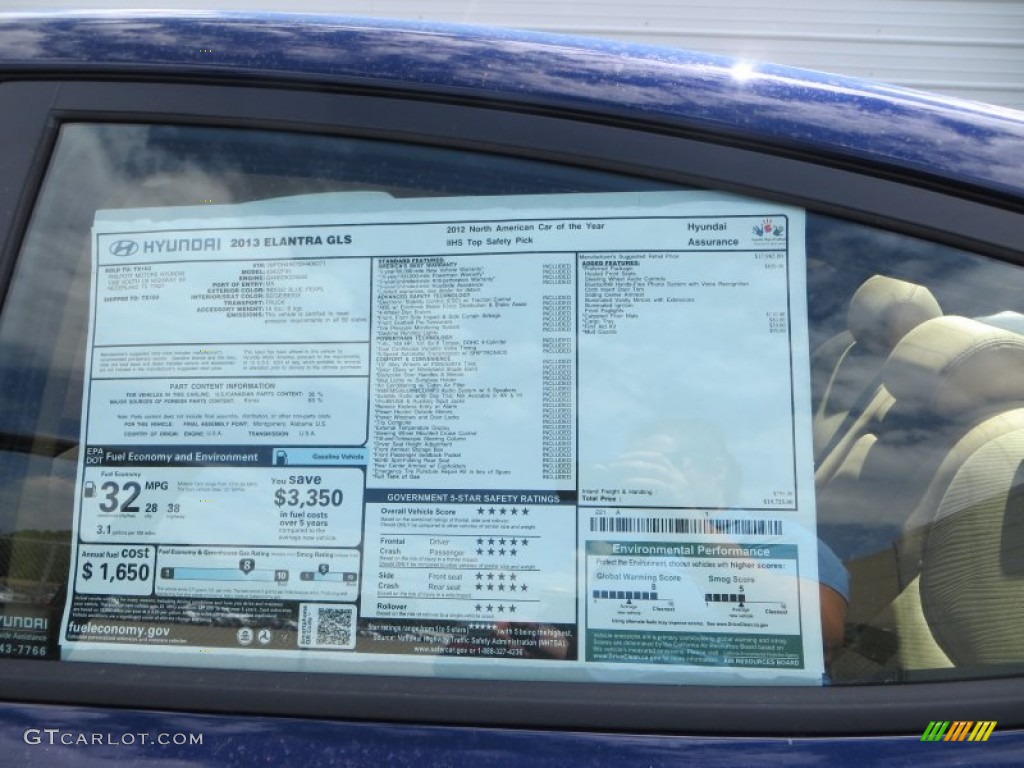 2013 Elantra GLS - Indigo Night / Beige photo #20