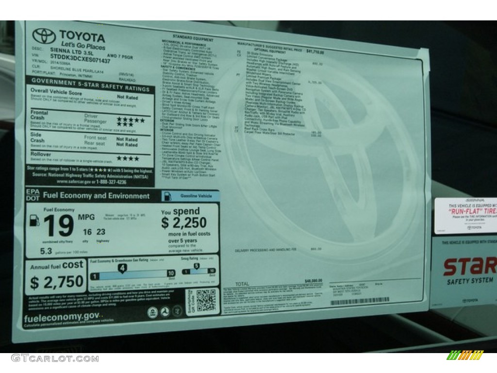2014 Toyota Sienna Limited AWD Window Sticker Photo #85472627