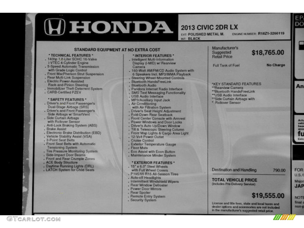 2013 Civic LX Coupe - Polished Metal Metallic / Black photo #14