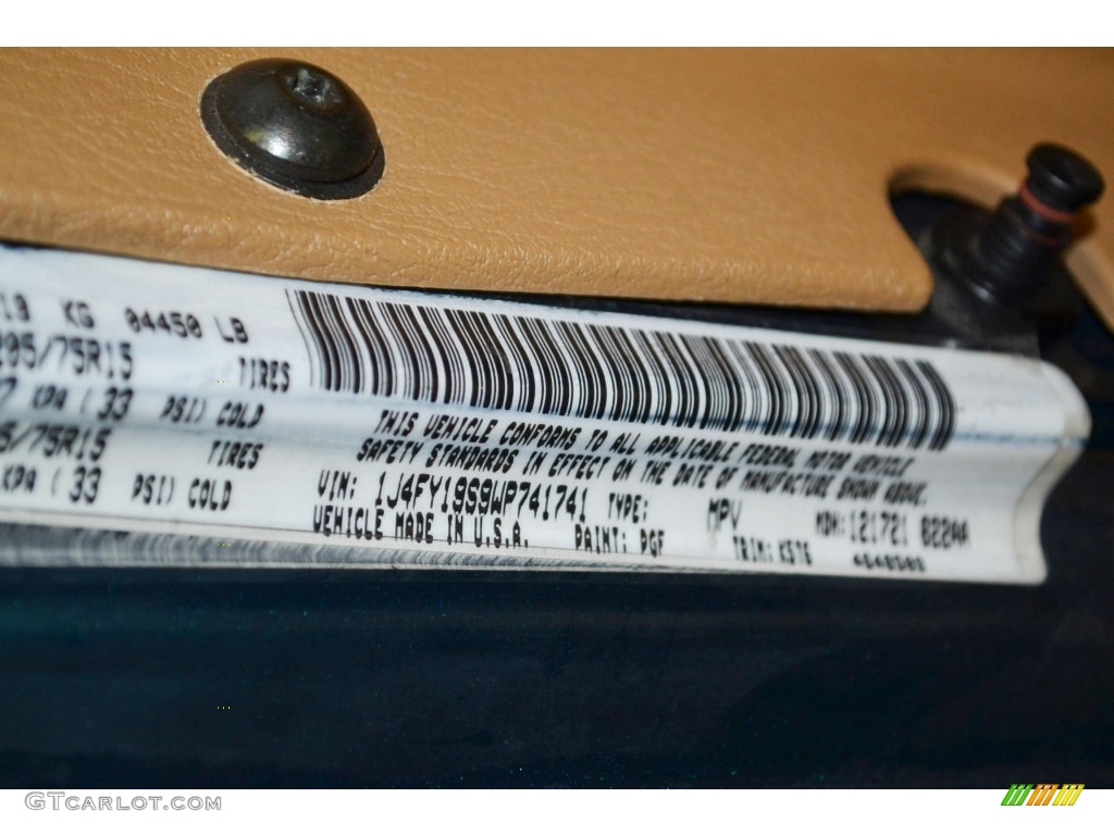 1998 Wrangler Color Code PGF for Emerald Green Pearl Photo #85487213