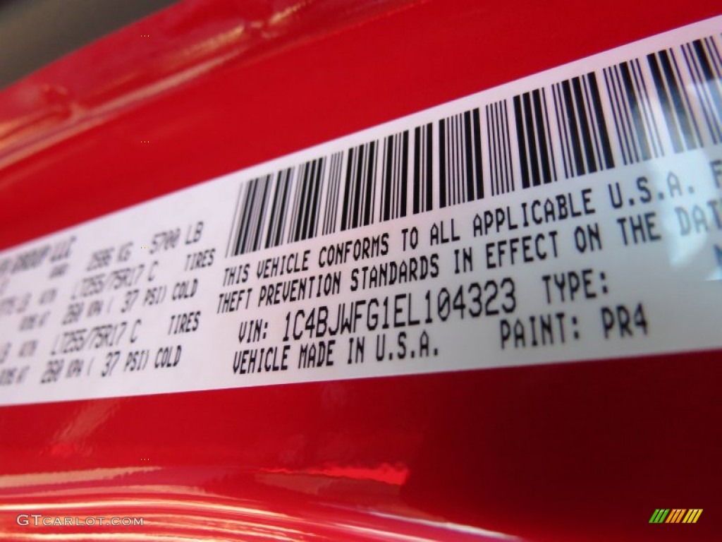 2014 Wrangler Unlimited Color Code PR4 for Flame Red Photo #85490081
