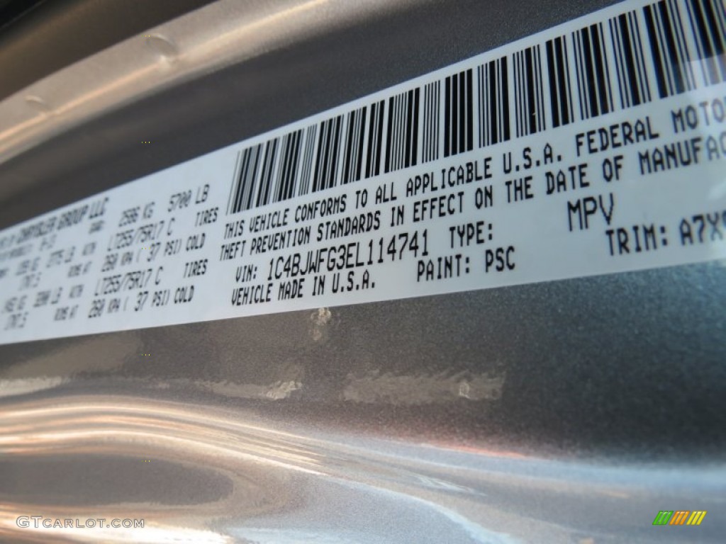 2014 Wrangler Unlimited Color Code PSC for Billet Silver Metallic Photo #85493465