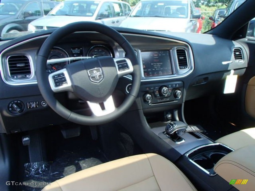 Black/Tan Interior 2014 Dodge Charger SXT Plus AWD Photo #85503788 |  GTCarLot.com