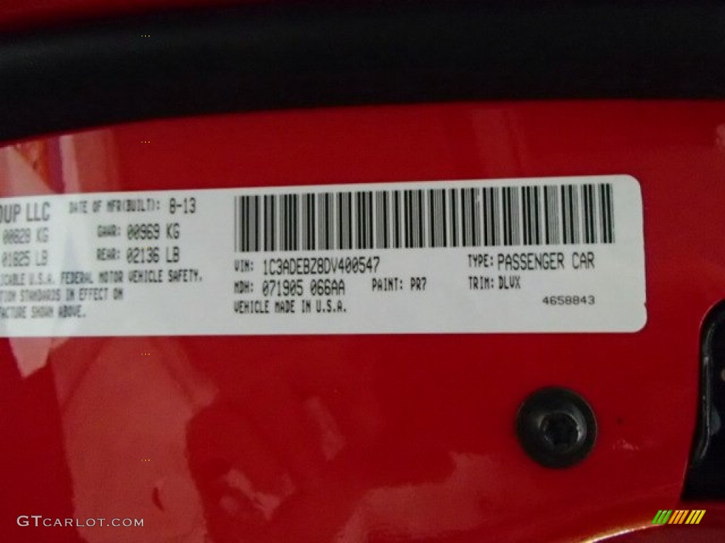 2013 SRT Viper Color Code PR7 for Adrenaline Red Photo #85505303