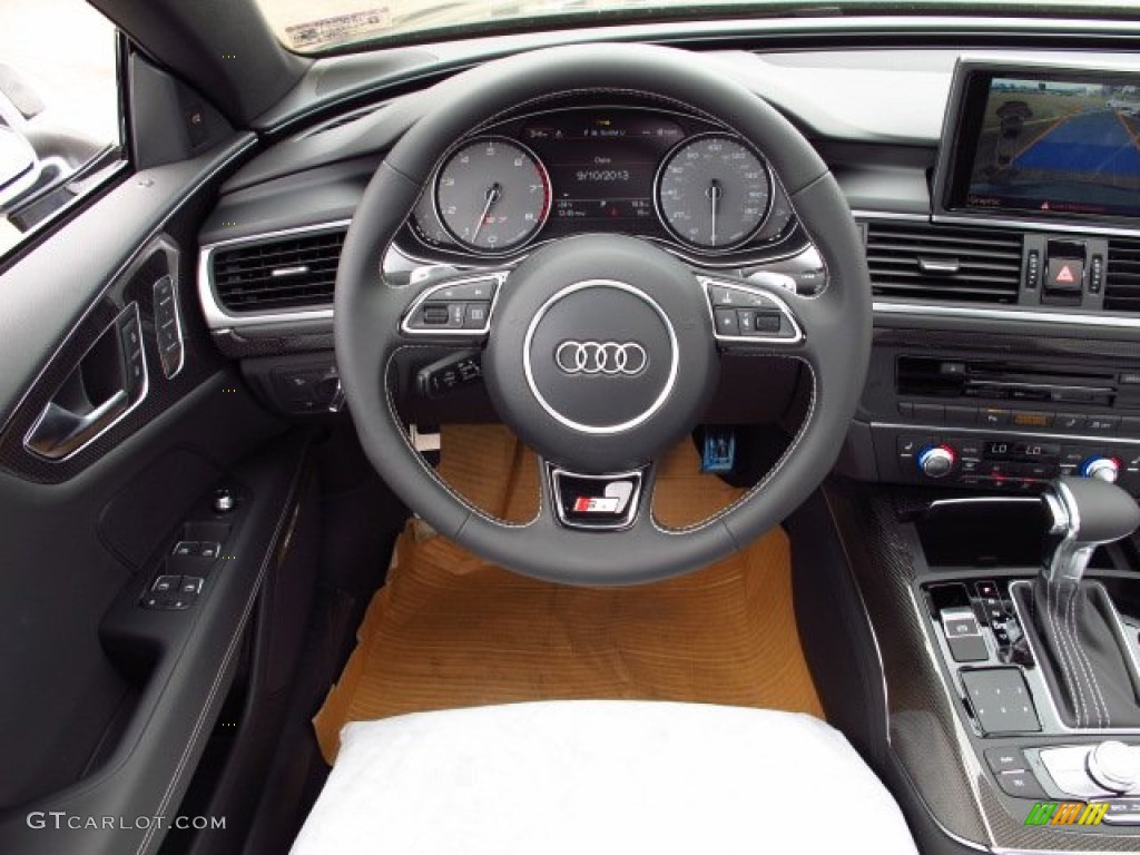 2014 Audi S7 Prestige 4.0 TFSI quattro Black Valcona w/Diamond Contrast Stitching Steering Wheel Photo #85507946