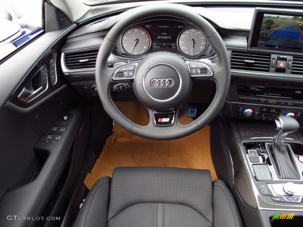 2014 Audi S7 Prestige 4.0 TFSI quattro Black Perforated Valcona Steering Wheel Photo #85508527
