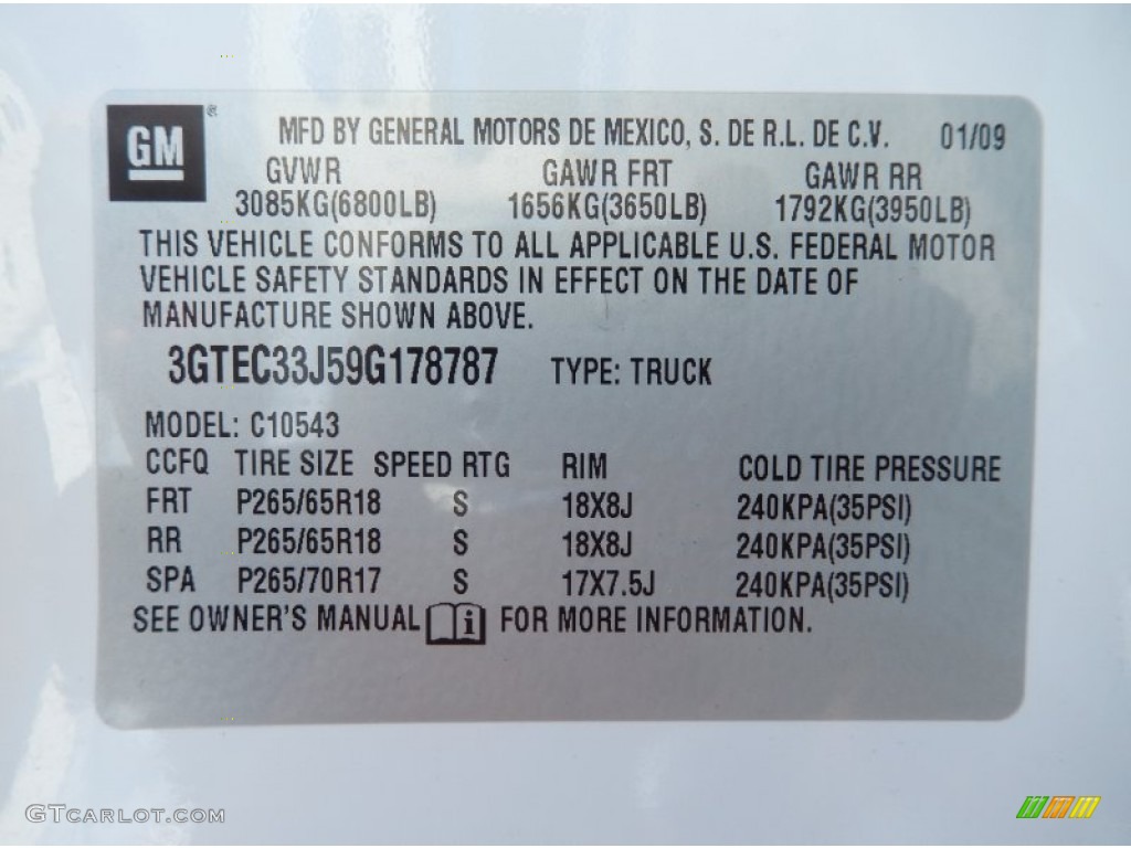 2009 GMC Sierra 1500 SLT Crew Cab Info Tag Photos