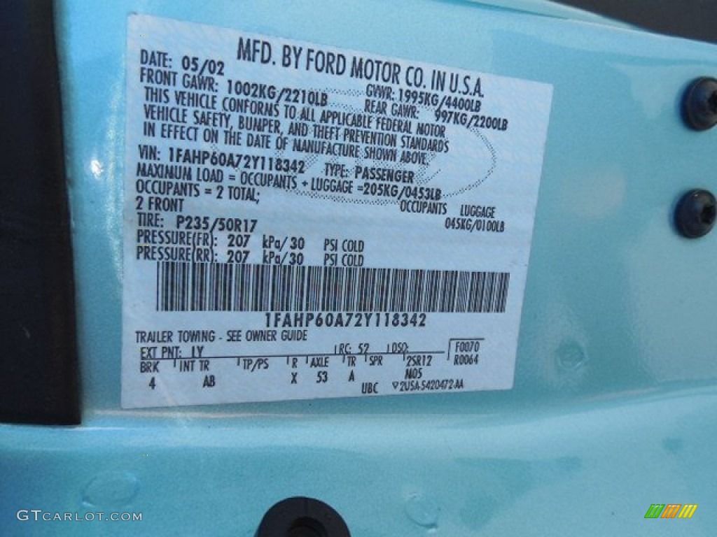 2002 Thunderbird Color Code LY for Thunderbird Blue Photo #85521811