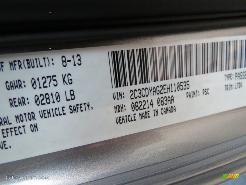 2014 Challenger Color Code PSC for Billet Silver Metallic Photo #85522310