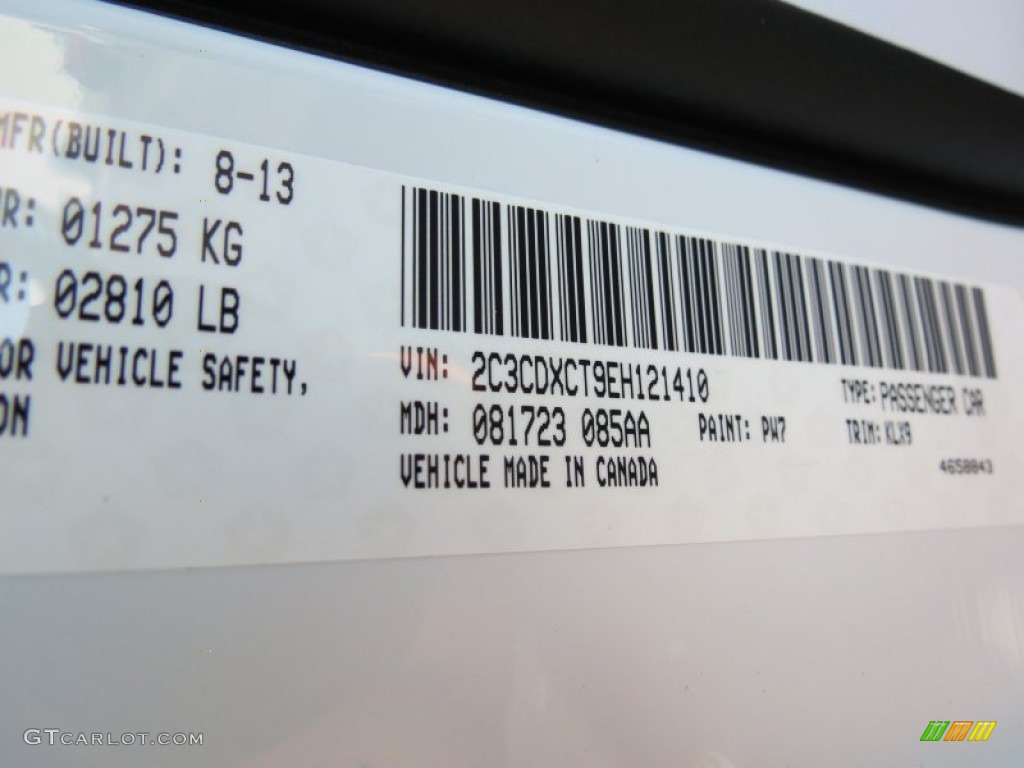 2014 Charger Color Code PW7 for Bright White Photo #85525959