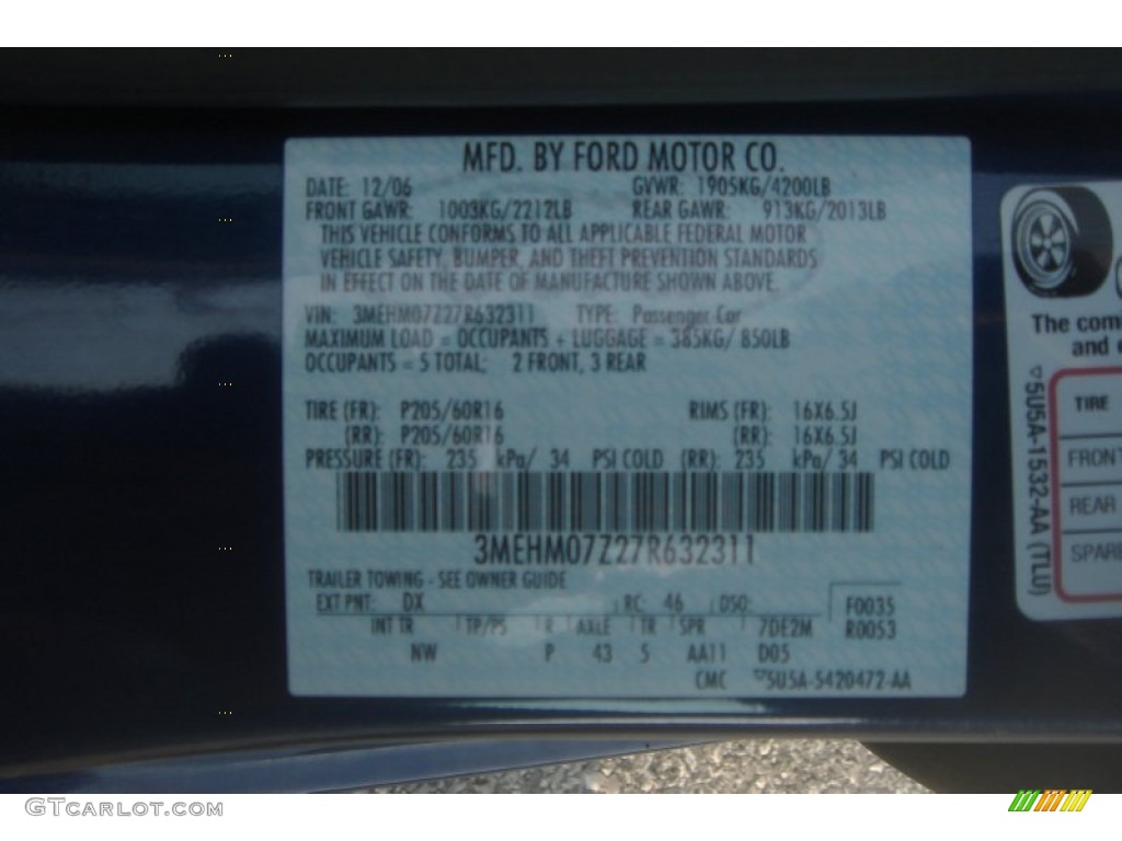 2007 Milan I4 - Dark Blue Pearl Metallic / Dark Charcoal photo #16