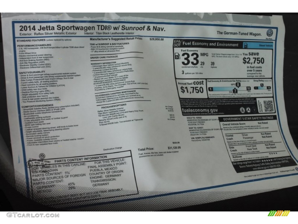 2014 Volkswagen Jetta TDI SportWagen Window Sticker Photo #85559435