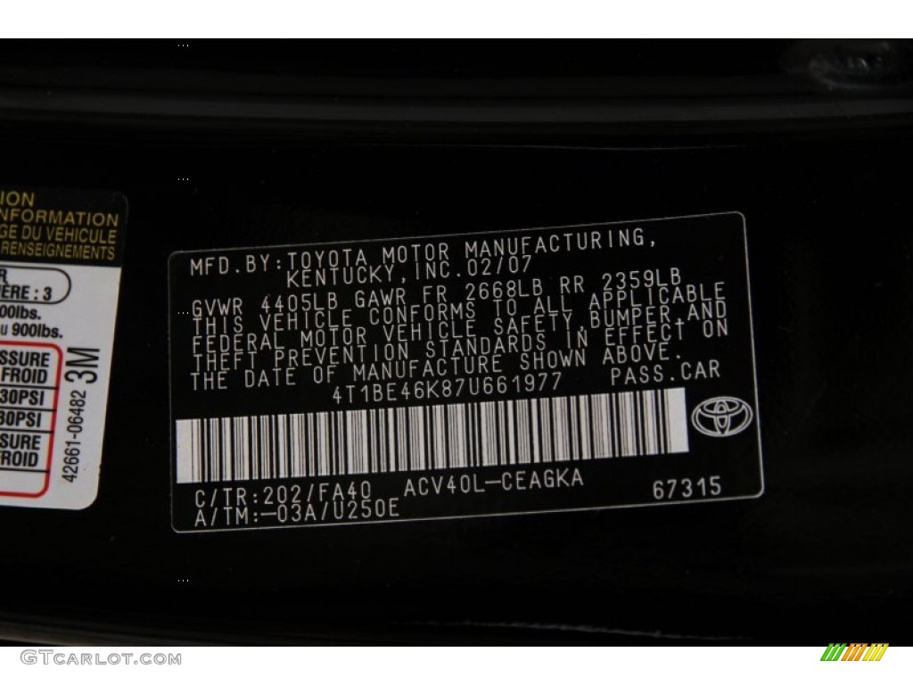 2007 Camry XLE - Black / Bisque photo #17