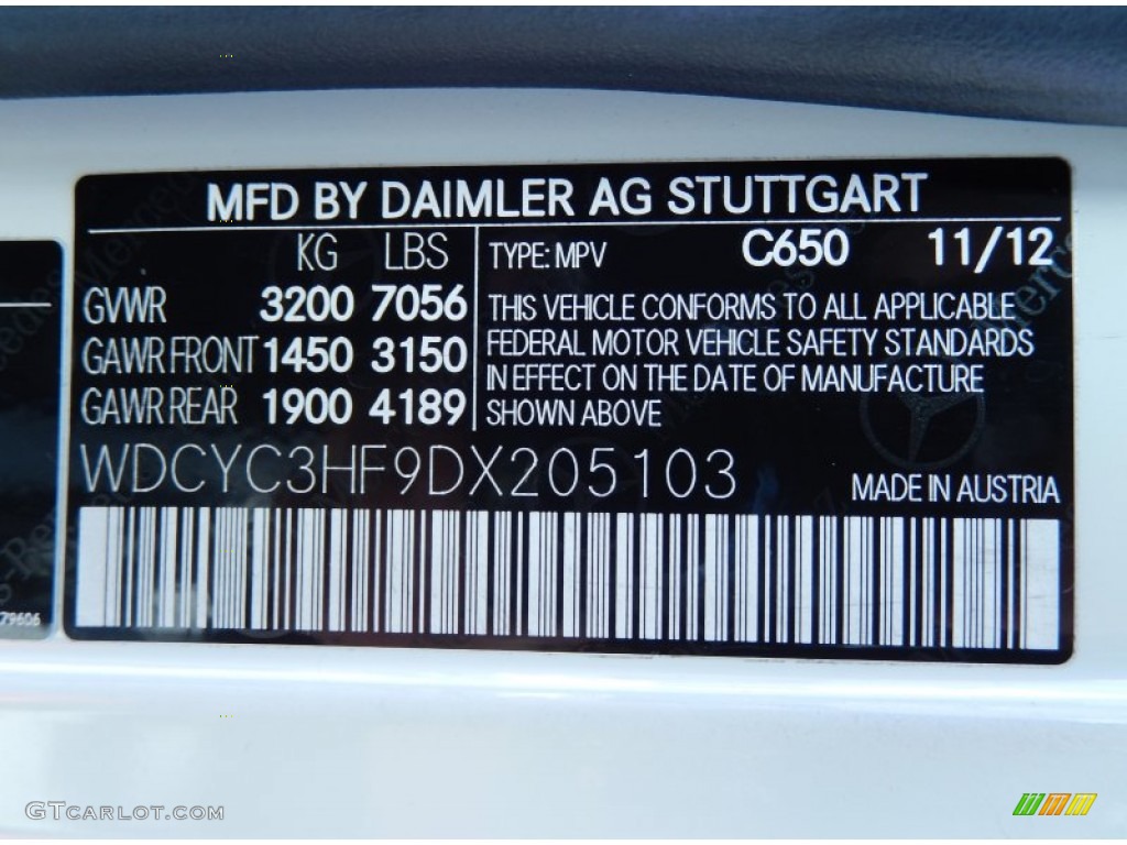 2013 Mercedes-Benz G 550 Color Code Photos