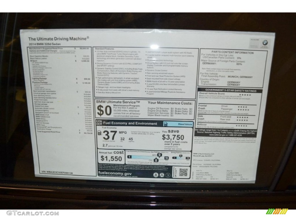 2014 BMW 3 Series 328d Sedan Window Sticker Photo #85583141