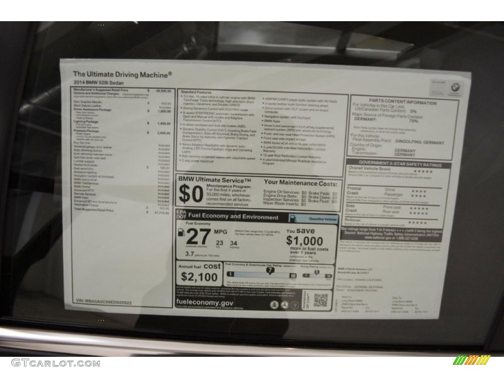 2014 BMW 5 Series 528i Sedan Window Sticker Photo #85584095