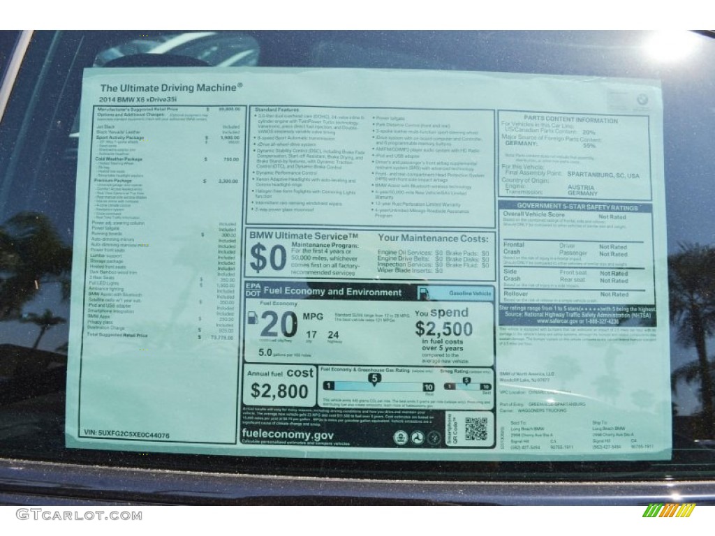 2014 BMW X6 xDrive35i Window Sticker Photo #85584674