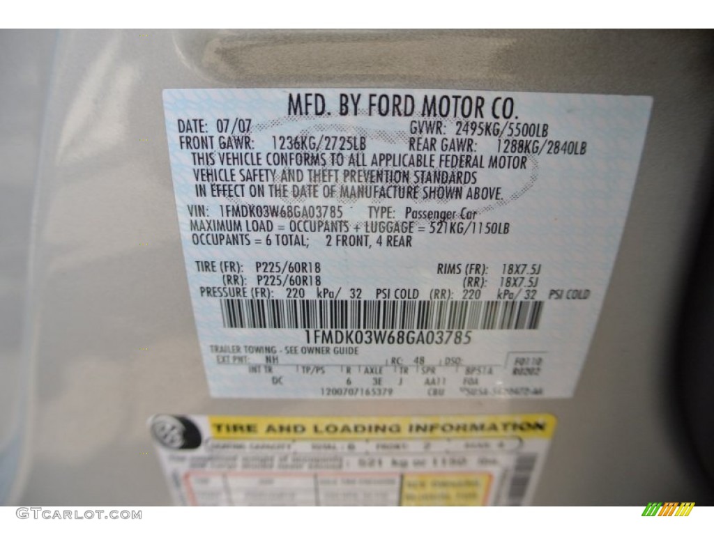 2008 Ford Taurus X Limited Color Code Photos