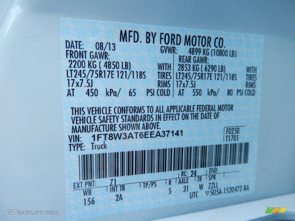 2014 F350 Super Duty Color Code Z1 for Oxford White Photo #85599346