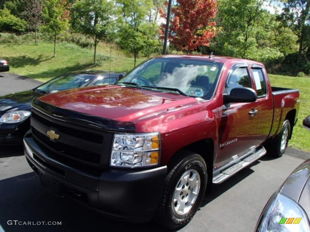 2009 Silverado 1500 LS Extended Cab 4x4 - Dark Cherry Red Metallic / Dark Titanium photo #3