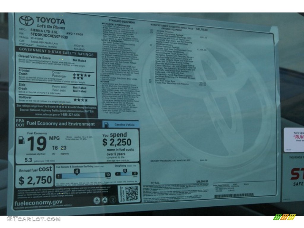 2014 Toyota Sienna Limited AWD Window Sticker Photo #85618360