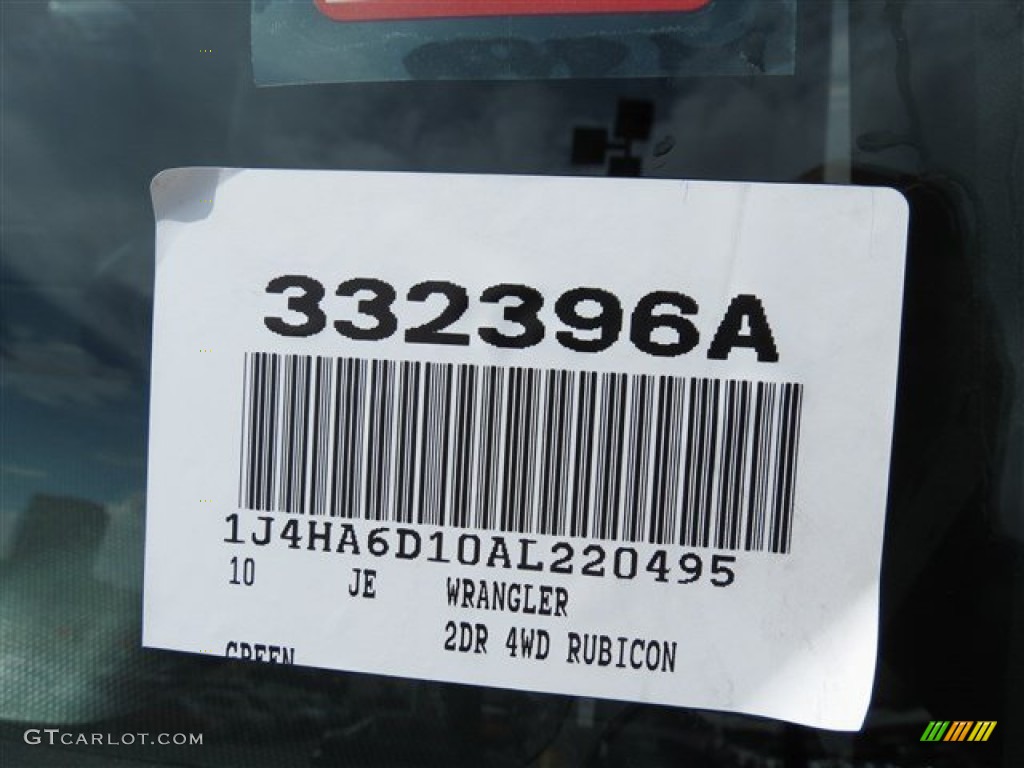 2010 Jeep Wrangler Rubicon 4x4 Info Tag Photo #85634833