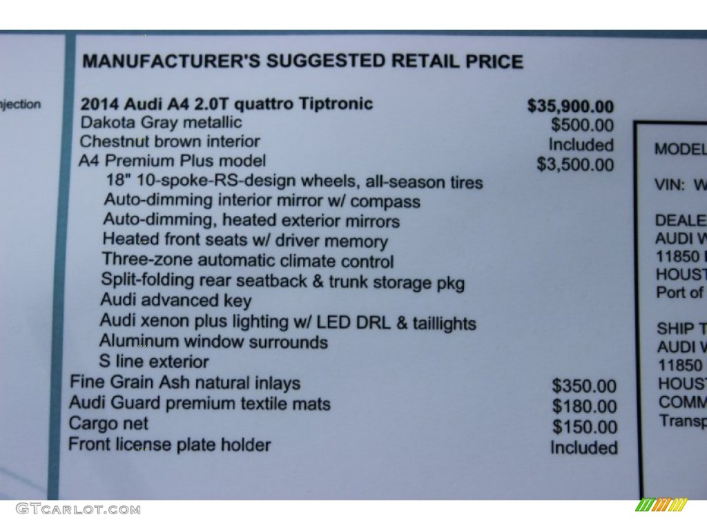 2014 Audi A4 2.0T quattro Sedan Window Sticker Photo #85637383