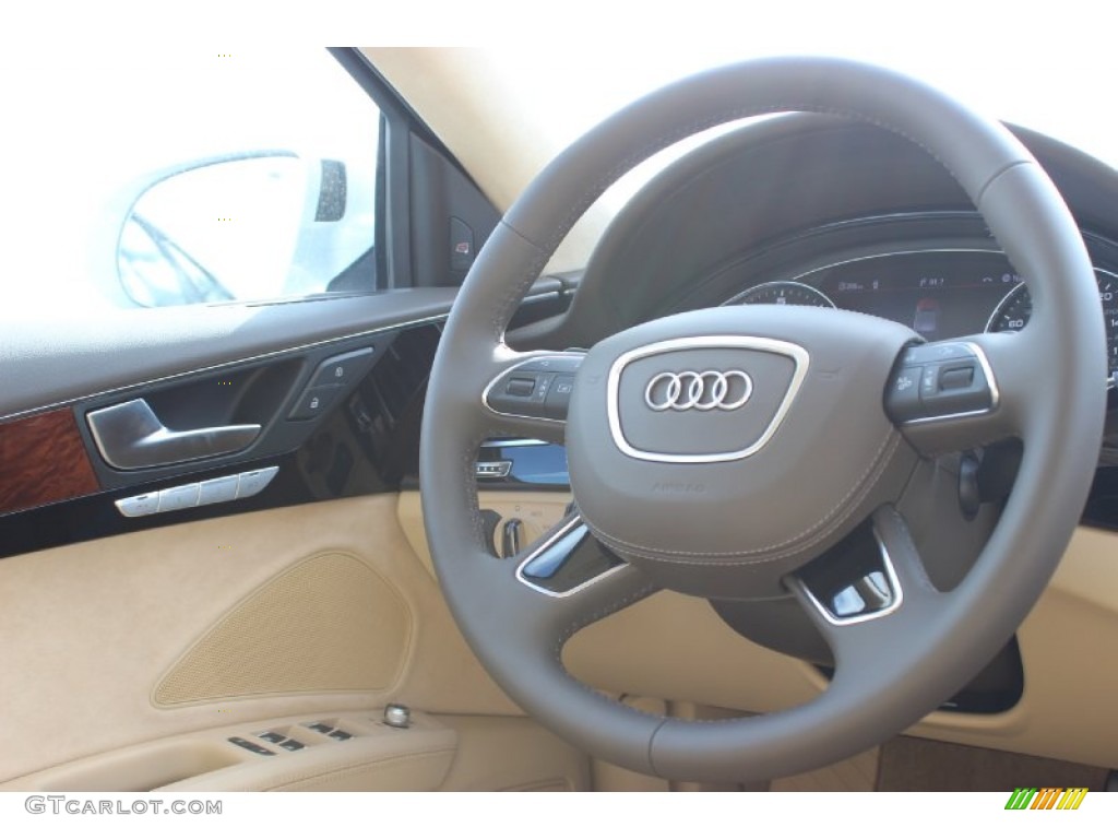 2014 Audi A8 L 3.0T quattro Velvet Beige Steering Wheel Photo #85639819