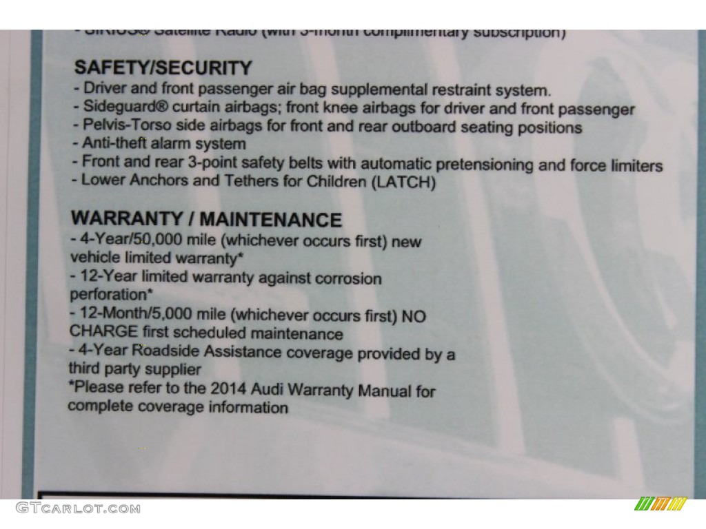 2014 Audi A8 L 3.0T quattro Window Sticker Photo #85639933