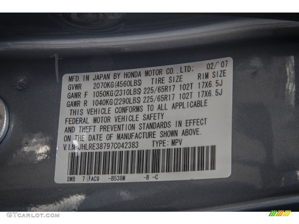 2007 CR-V EX-L - Glacier Blue Metallic / Gray photo #19