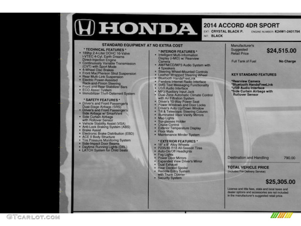 2014 Honda Accord Sport Sedan Window Sticker Photo #85656794