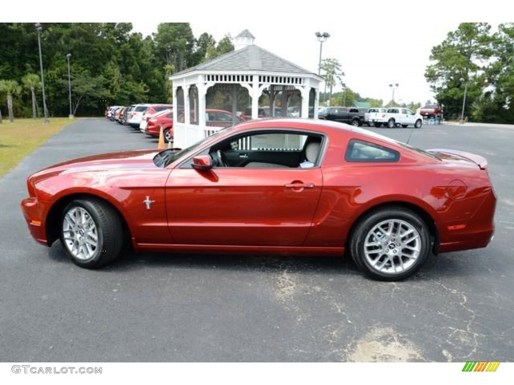 2014 Mustang V6 Premium Coupe - Ruby Red / Medium Stone photo #8