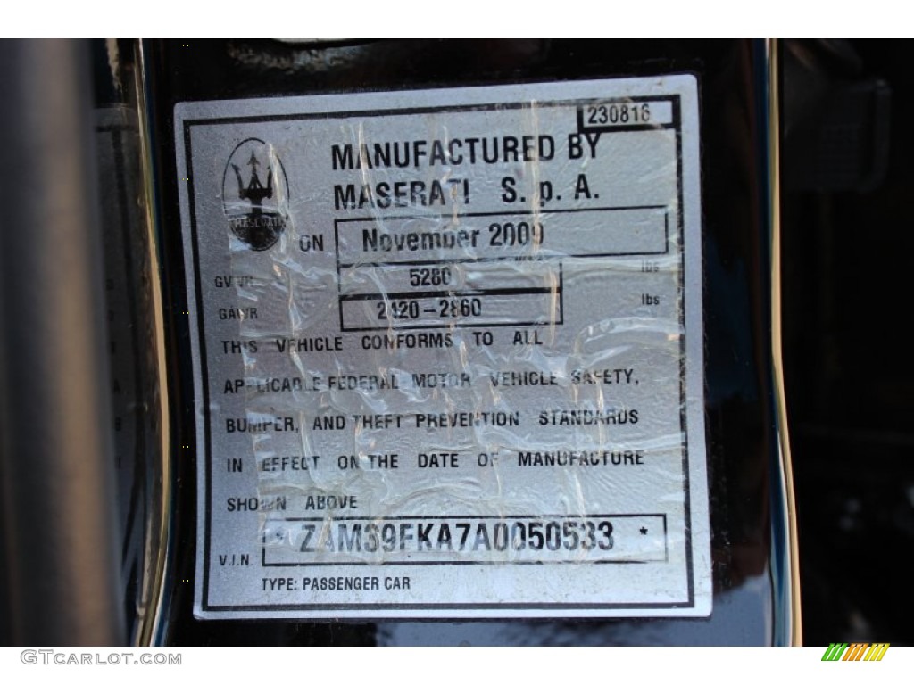 2010 Maserati Quattroporte Standard Quattroporte Model Info Tag Photo #85667090