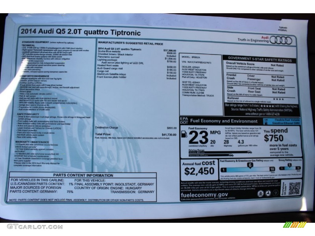 2014 Audi Q5 2.0 TFSI quattro Window Sticker Photo #85683248