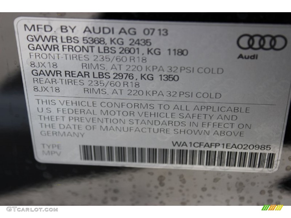 2014 Audi Q5 2.0 TFSI quattro Info Tag Photo #85688522