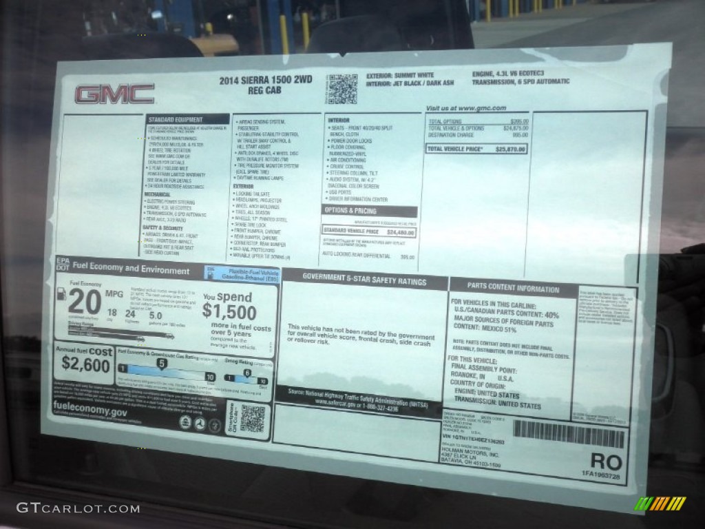 2014 GMC Sierra 1500 Regular Cab Window Sticker Photo #85691054