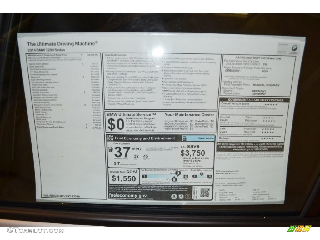 2014 BMW 3 Series 328d Sedan Window Sticker Photo #85695899