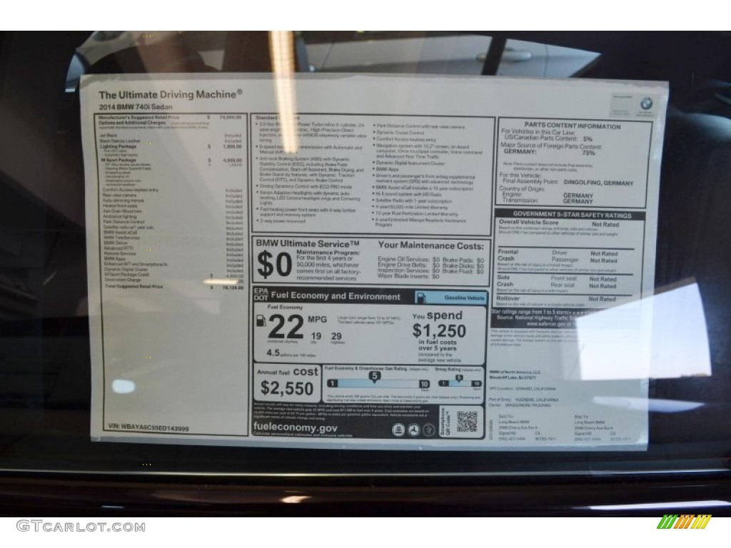 2014 BMW 7 Series 740i Sedan Window Sticker Photo #85696445