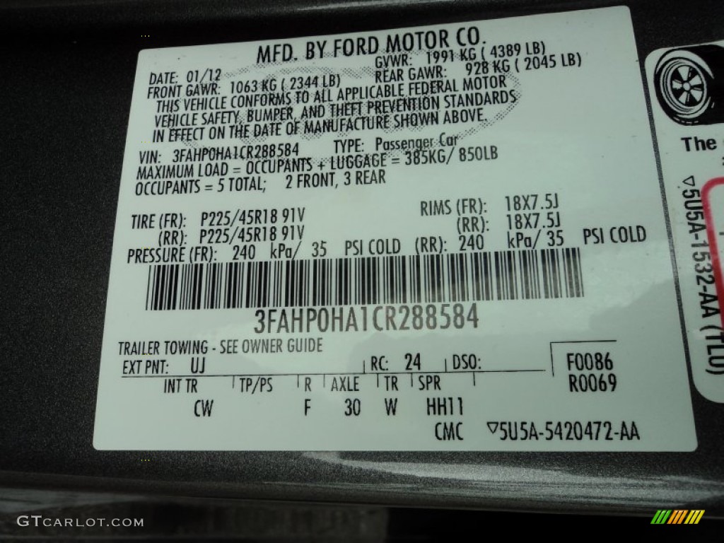 2012 Fusion Color Code UJ for Sterling Grey Metallic Photo #85709362