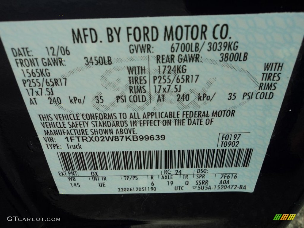 2007 Ford F150 STX SuperCab Flareside Color Code Photos