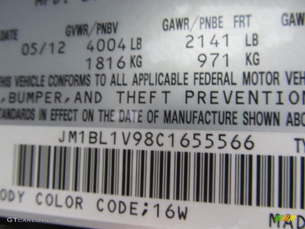 2012 MAZDA3 Color Code 16W for Black Mica Photo #85718824
